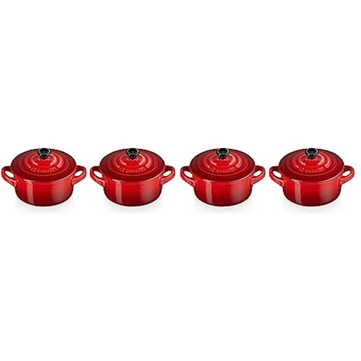 LE CREUSET 79212100600100 Mini-Cocotte-Bräter-Set, 4-teilig, Rund, Je 200 ml, 10 x 5 cm, Steinzeug, Kirschrot – Bild 2