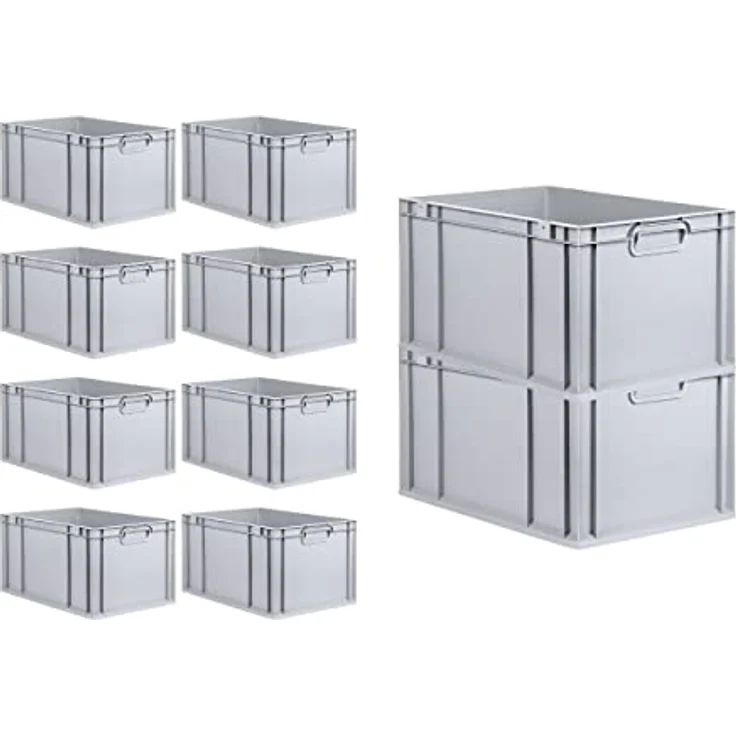 PROREGAL Eurobox NextGen Grip, 10er Set, Scharnierdeckel, 65 L, grau, gelbe Schiebeschnappverschlüsse, HxBxT 32x40x60cm, lebensmittelecht, robuste Transportbox – Bild 3