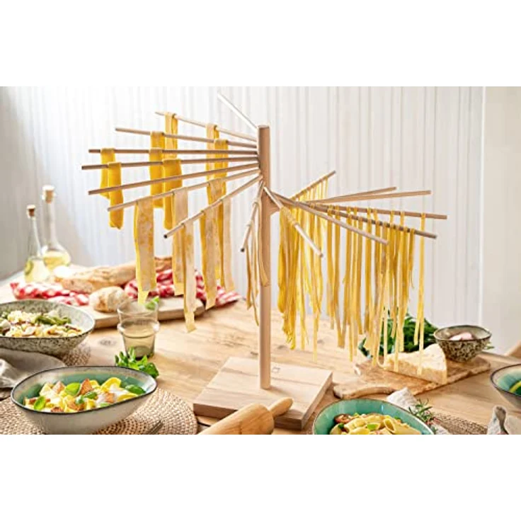 Sänger Pastatrockner XXL demontierbar aus Holz Nudeltrockner | Gesamthöhe 50 cm | 16 abnehmbare Arme | Armlänge 30 cm | Geschütztes Design | Stabile Basis zum problemlosen trocknen selbstgemachter Pasta – Bild 3