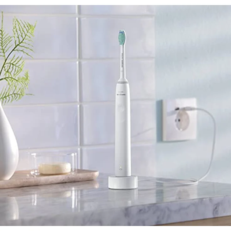Philips Sonicare 3100 Series elektrische Zahnbürste mit Schalltechnologie Doppelpack, mit Drucksensor und Bürstenkopf-Wechselanzeige, weiß (Modell HX3675/13) – Bild 3
