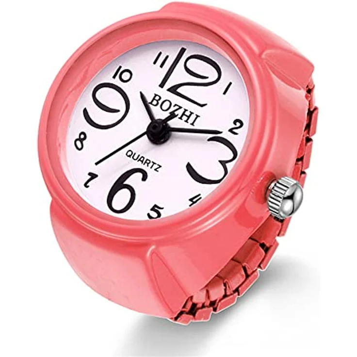 JewelryWe Damen Ringuhr, Elastischer Uhrenring mit Analog Quarzwerk und Herz Design, Rosa, Ideal als Geschenk für Mädchen – Bild 1