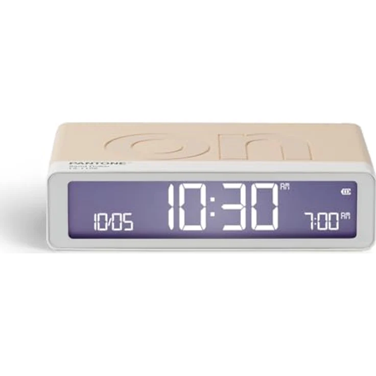 Lexon Flip Classic x Pantone, Digitaler Design Wecker ON/Off, Wiederaufladbar, Leiser Alarm, Kompakte Tischuhr LED für Schlafzimmer, Büro oder Kinderzimmer - Sand Dollar – Bild 1