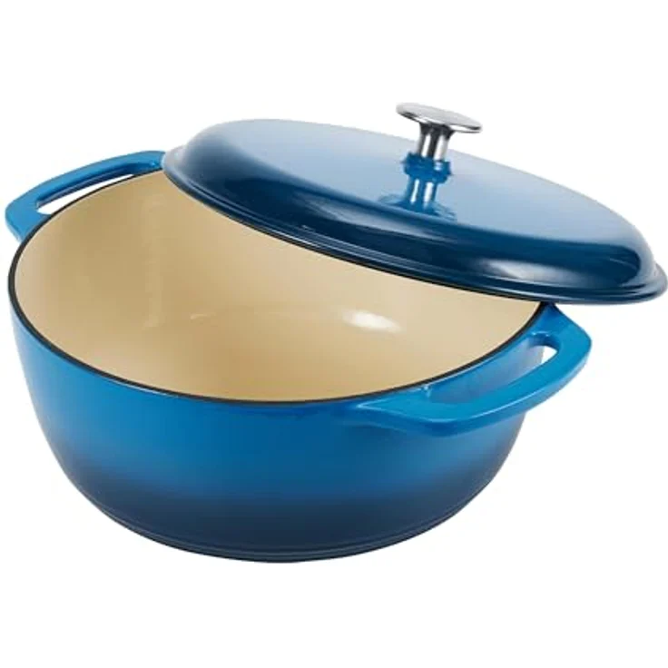 AmazonBasics Bräter Schmortopf aus liertem Gusseisen, 7 L, Blau – Bild 3