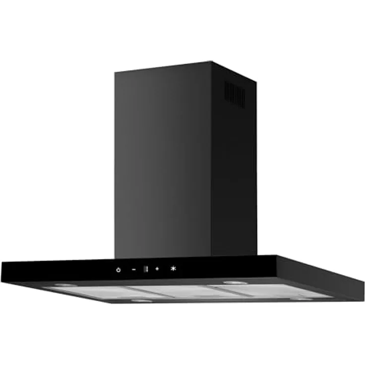 Respekta Cara Dunstabzugshaube, Inselhaube in Schwarz-Matt mit Glasfront, 90 cm, 9 Leistungsstufen, Touch Control, Energieeffizienz A+
