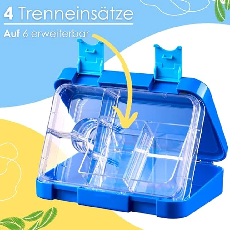 ecosa yummybuddy Snackbox Brotdose für Kinder, mit 4 Fächern und 2er Trenneinsatz, Auslaufsicher, BPA-frei, Blau – Bild 3