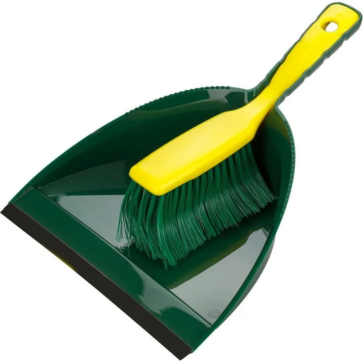 Landshop24 Kehrgarnitur "Cargo", 2-tlg. Kehrset mit Kehrschaufel und Krallen Handfeger, grün-gelb, mit Gummilippe, für Garten und Haus, Hergestellt im Erzgebirge (Deutschland)