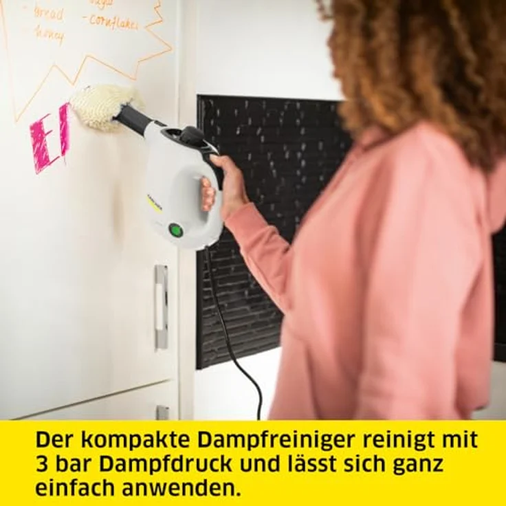 Kärcher Dampfreiniger SC 1, Dampfdruck: 3 bar, Aufheizzeit: 3 min., Leistung: 1.200 W, Flächenleistung: 20 m², Tank: 200 ml, mit Hand-, Punktstrahl- und Powerdüse, Mikrofaser-Überzug und Rundbürste – Bild 2