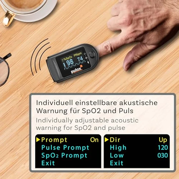 PULOX Pulsoximeter PO-200A mit Alarm, 6 verschiedene Anzeigemodi, schwarz – Bild 3