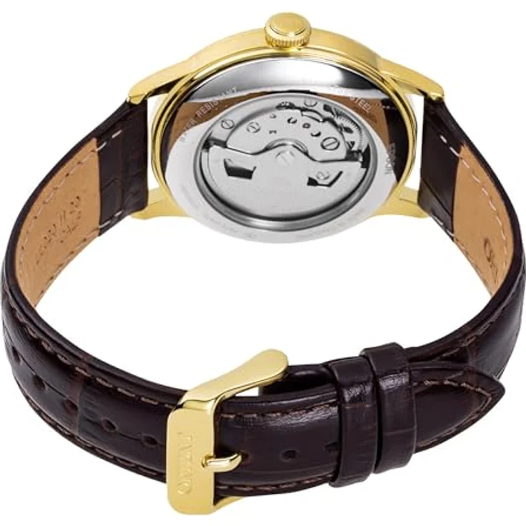 Orient Klassische Uhr RA-AC0M01S10B, Herrenuhr mit Edelstahlgehäuse in Gelbgold, 38 mm, schokoladenbraunes Lederarmband – Bild 2