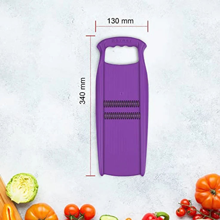 Börner Roko PowerLine Gemüseschneider • Streifenschneider für Obst & Gemüse • Julienne Schneider für feine Streifen • Gemüsehobel fein • Küchenhobel (Violett) – Bild 3