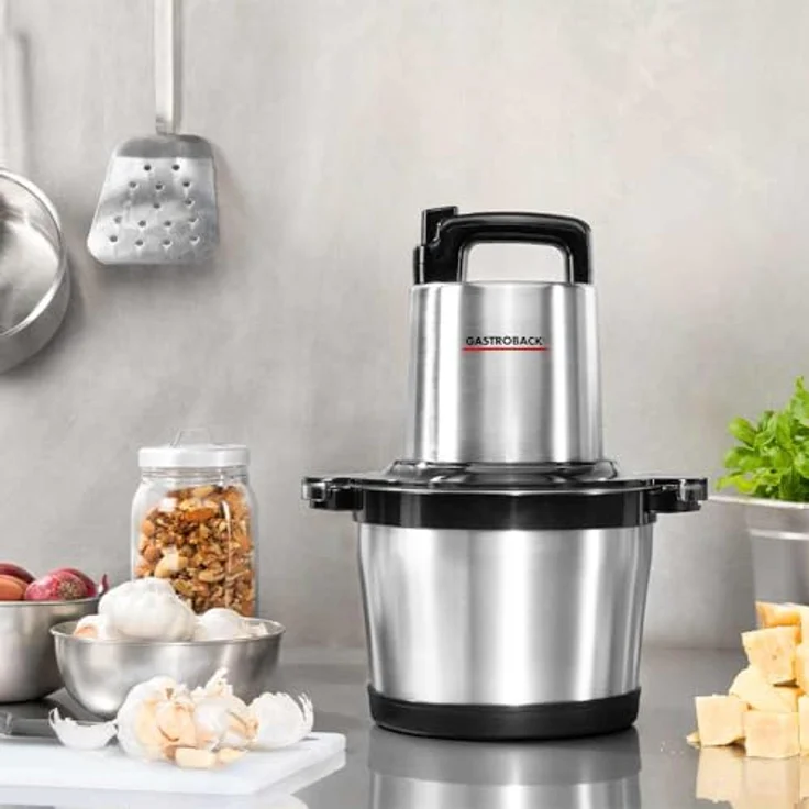 GASTROBACK #40966 Design Multizerkleinerer Professional 5 L, Silber, Schwarz - Mit 1600 Watt Motor und 2 Geschwindigkeitsstufen, ideal für große Mengen Zwiebeln, Knoblauch und Parmesan. – Bild 3