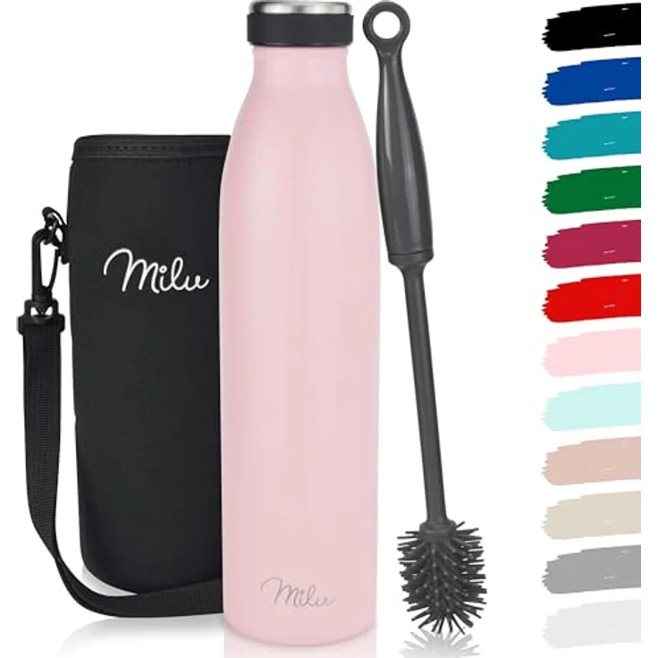 Milu Thermoflasche 500ml, isolierte Edelstahl Trinkflasche, doppelwandig, auslaufsicher, für heiße und kalte Getränke, kohlensäuregeeignet, Rosa – Bild 1