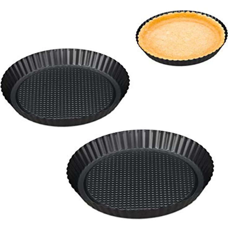 Relaxdays Obstbodenform, 3er Set, antihaft, mit Vertiefung, Ø 21/26/28 cm, anthrazit – Bild 1