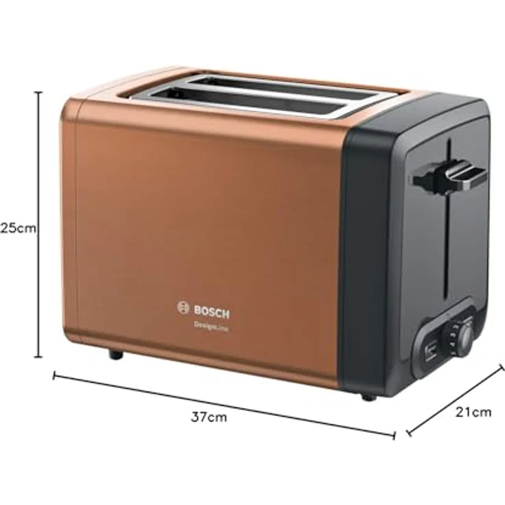 Bosch TAT4P429DE DesignLine Kompakt-Toaster, Auftau-Aufwärmfunktion, versenkbarer Brötchenaufsatz, Abschaltautomatik, 970 W, kupfer – Bild 8