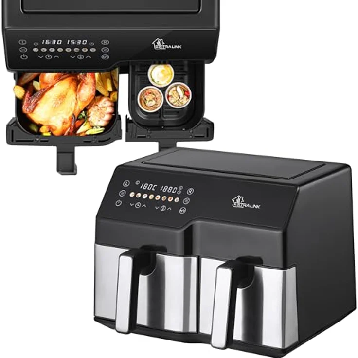 Extralink Home Luftfriteuse SJ-1000, 10L (6L+4L) Heissluftfritteuse mit 2500W und Fettreduzierung um bis zu 90% – Bild 1