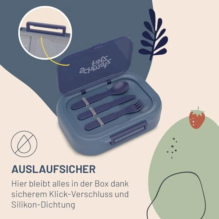 Klarstein Bunko Lunchbox 3 Fächer, BPA-frei mit 3-tlg. Besteck, 21 x 14,5 x 5,5 cm, luftdicht verschlossen – Bild 3