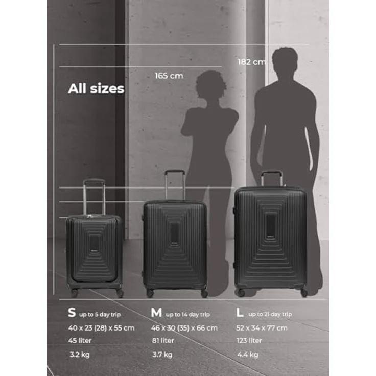 REDOLZ Handgepäck mit Laptopfach | Ultra-Leichter Koffer 40 x 23 x 55 cm & Frontöffnung | von 45 auf 55 Liter erweiterbar | nur 3,2 kg (Essentials 14) – Bild 4