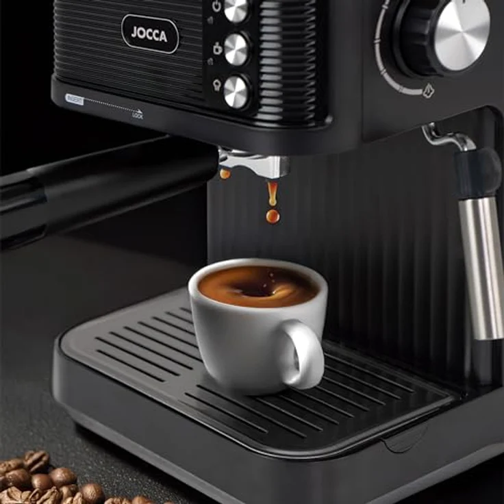 Jocca Espressomaschine Schwarz 850W – 20 Bar Druck, 1,8L Tank, Milchaufschäumer, Edelstahl – Bild 3