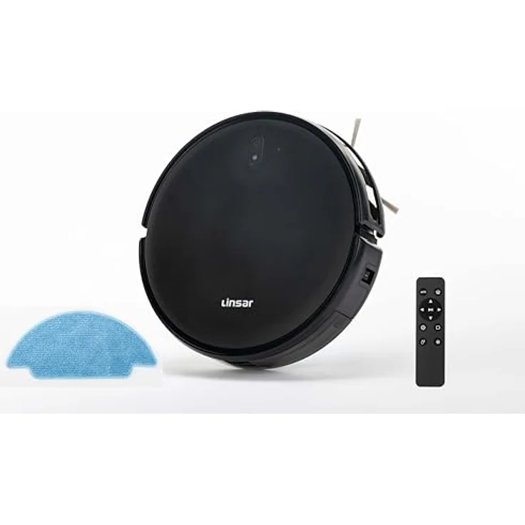 Linsar Saugroboter mit Wischfunktion, maximal 2000 Pa Saugkraft, APP Steuerung, 120 Min Laufzeit, WLAN, für Teppich Tierhaare Hartböden, Roboterstaubsauger mit Ladestation, Fernbedienung (schwarz) – Bild 1