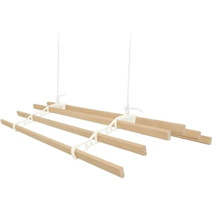 Monster Shop Decken-Wäscheständer, traditionell montiert, 6 Latten, 2 m, elfenbein, ausziehbar, Gusseisen, lackiertes Kiefernholz, inkl. Befestigungsset – Bild 2