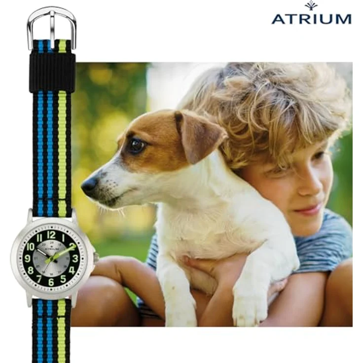 Atrium Kinderuhr, Lernuhr mit gestreiftem Textilband, 3 bar Wasserdichtigkeit – Bild 6