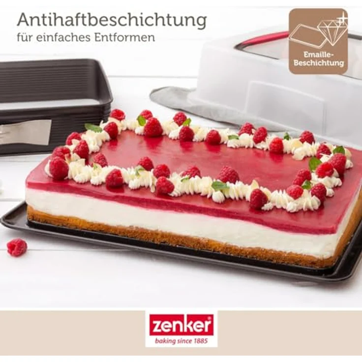 Zenker Rechteck-Springform mit Haube DELUXE, Kuchentransportbox mit le-Boden, Backblech mit Deckel (Farbe: Schwarz-Transparent-Rot), Menge: 1 Stück – Bild 6