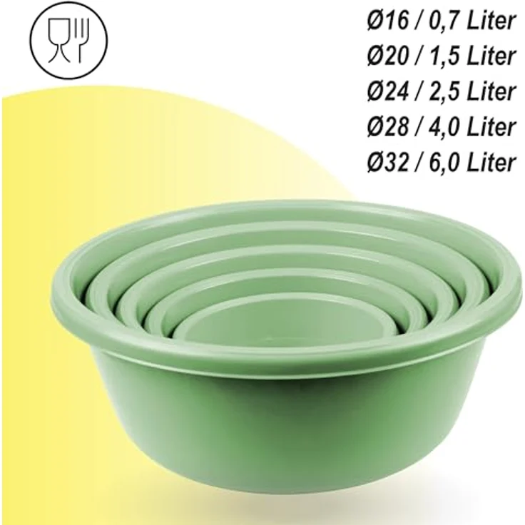 Pro Home Salatschüssel 5er Set (700ml - 6 L) Grün - Rührschüssel Vorratsschüssel, Spülmaschinenfest, stapelbar – Bild 2