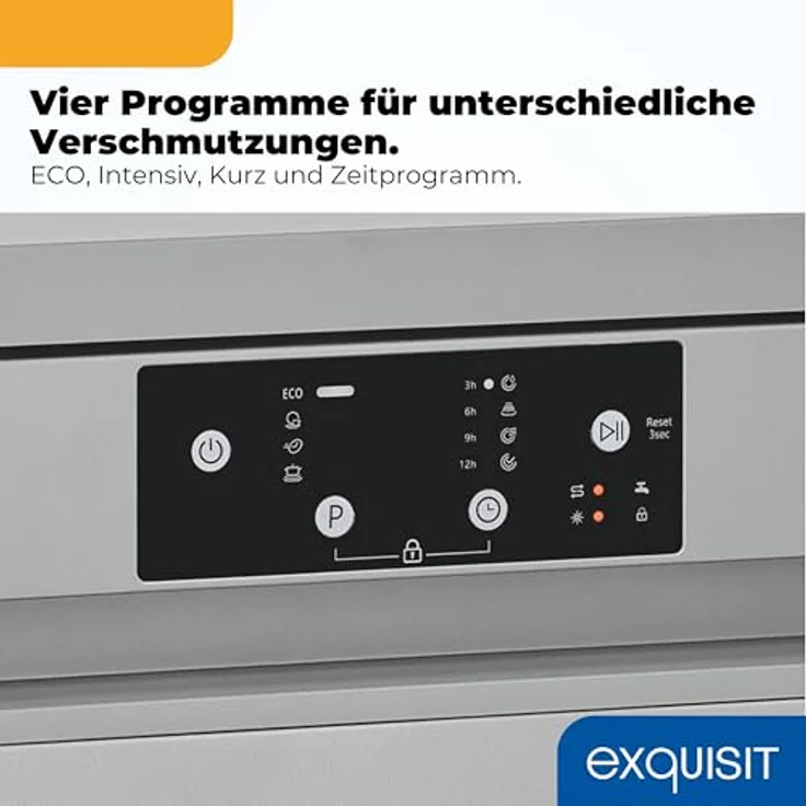 Exquisit GSP59114-451D, Unterbaufähiger Geschirrspüler mit 14 Maßgedecken, 4 Programmen, Energieklasse D, silber – Bild 6