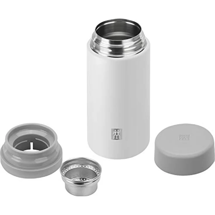 ZWILLING Thermo Thermoflasche, Integrierter Siebeinsatz, Isolierflasche für Tee & Infused Water, Doppelwandisolierung, 420 ml, Höhe: 17,2 cm, Weiß – Bild 5