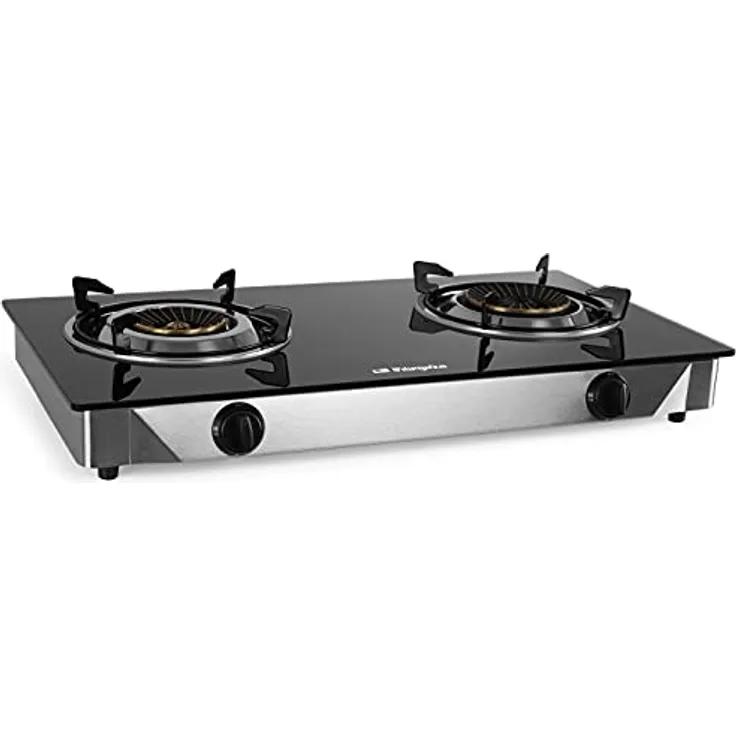 Orbegozo FO 2720 Gaskocher, 2 Brenner mit Dreifach-Krone, Piezo-Zündung, gehärtetes Glas, Edelstahl, mehrfarbig