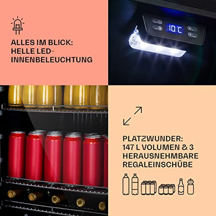 Klarstein Mini Kühlschrank mit Glastür, 147 Liter, Indoor/Outdoor, leise – Bild 4