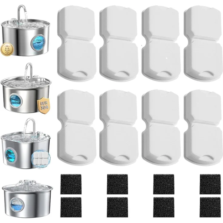 GIOTOHUN Katzenbrunnen Filter Set, 8 Aktivkohle- und 8 Schaumstofffilter für Giotohu Edelstahlbrunnen und Atmziqxr S18