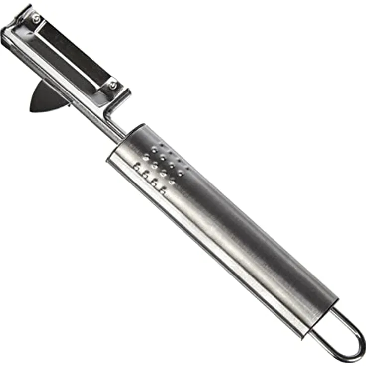 Fackelmann Pendelschäler OVALGRIFF, Universalschäler aus Edelstahl, robuster Schäler für Gemüse und Obst mit scharfer Klinge (Farbe: Silber), 19 x 1,5 x 3,5 cm, Menge: 1 Stück