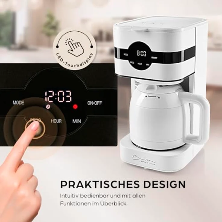 Barista Kaffee & Technik Filterkaffeemaschine mit Isolierkanne | Kaffeemaschine mit Touchdisplay & Timer | 900W | 1,25 Liter Wassertank für 8 Tassen Kaffee – Bild 4