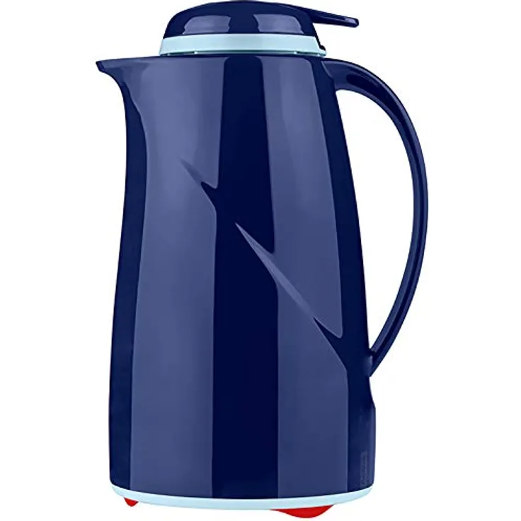 Helios 2934-008 Wave Push Kunststoff-Isolierkanne, 1 Liter, dunkelblau - Spülmaschinenfest, praktische Einhandbedienung, Helios Q100-Qualitätsglas-Einsatz, 5-jähriges Helios Warmhalteversprechen