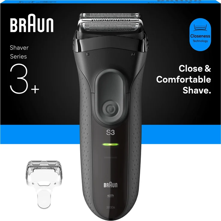 Braun Series 3+ 3000s, Elektrorasierer mit 2 Scherelementen, wasserfest, 45 Minuten Akkulaufzeit, schnelle Ladezeit von 5 Minuten – Bild 1