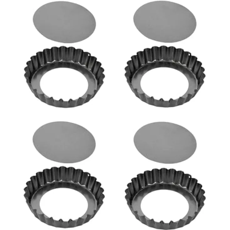 Tescoma DELÍCIA Obstkuchenform, Ø 10 cm, 4 Stück, mit abnehmbarem Boden und Antihaftbeschichtung, Silber