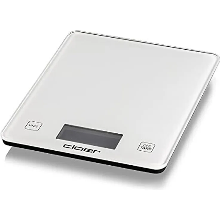 Cloer Küchenwaage 6871 digital, 10kg , 1 g Teilung, Zuwiegefunktion, Glaswiegefläche, weiß