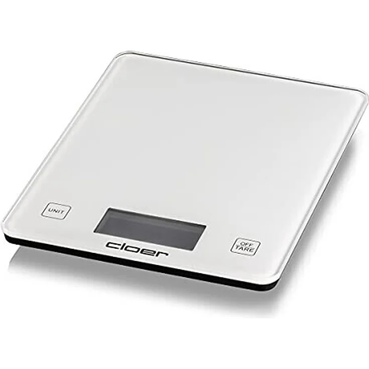 Cloer Küchenwaage 6871 digital, 10kg , 1 g Teilung, Zuwiegefunktion, Glaswiegefläche, weiß – Bild 1