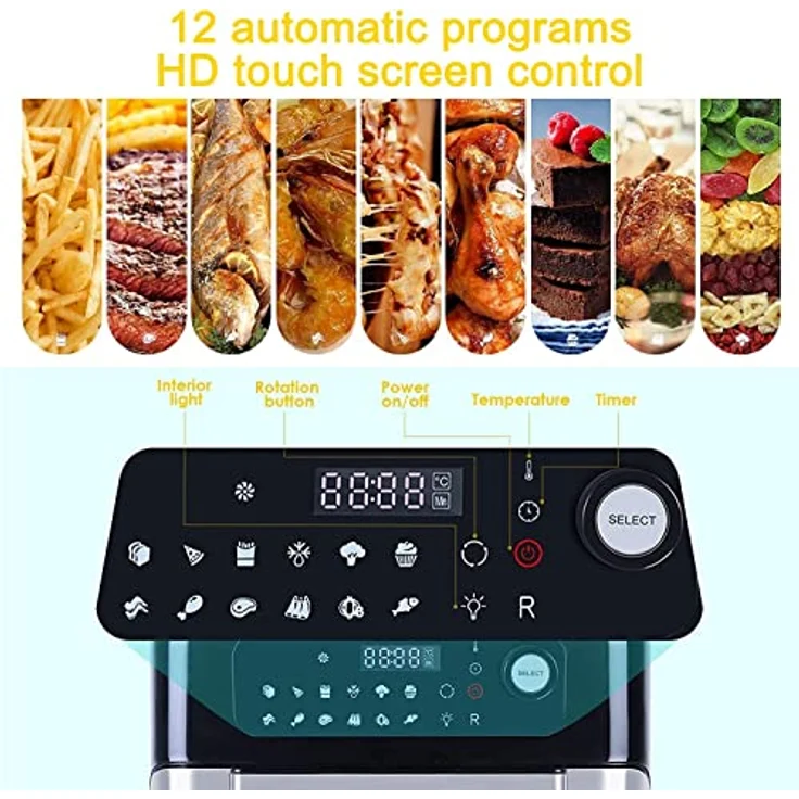 Heißluftfritteuse,10L Air fryer Fritteuse,Uten XXL Heißluft-ofen,12 in 1 Heissluftfritteuse mit digitalen LED-Display, 6 Zubehör & Rezeptbuch, Edelstahl,1500W – Bild 3