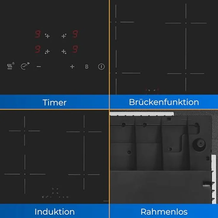 Exquisit Kochfeld EKI 600-SF-B-380 | Induktion | Touch | Timer | 4 Kochzonen | Rahmenlos | 7000 W, Schwarz – Bild 3