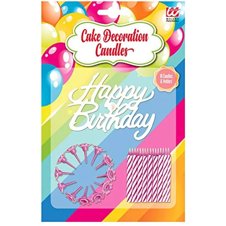 Widmann 08102 - Kuchenkerzen, Geburtstagskerze, Happy Birthday, 16 Stück, Zubehör, Geburtstag