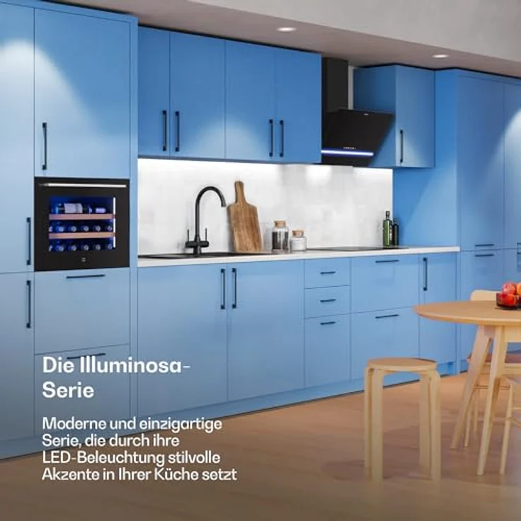 Klarstein Illuminosa Kopffreihaube 60 cm, 818 m³/h Boost, Touchpanel, LED-Beleuchtung, A++ Energieeffizienz, Umluft & Abluft, leise, Aluminium- & Kohlefilter – Bild 2