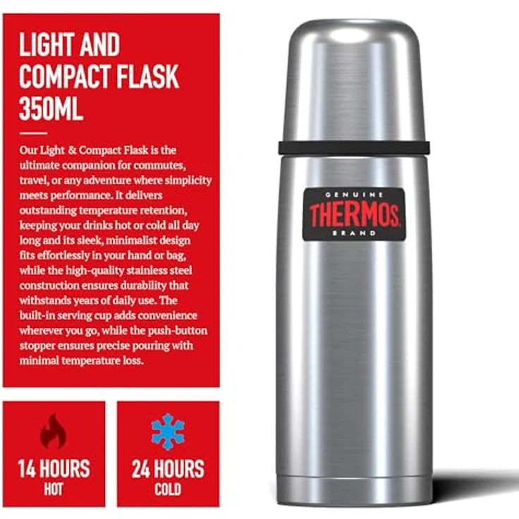 THERMOS 4019.205.035 Thermosflasche Light & Compact, Edelstahl mattiert 0,35 l, Spülmaschinenfest, 12 Stunen heiß, 24 Stunden kalt – Bild 4