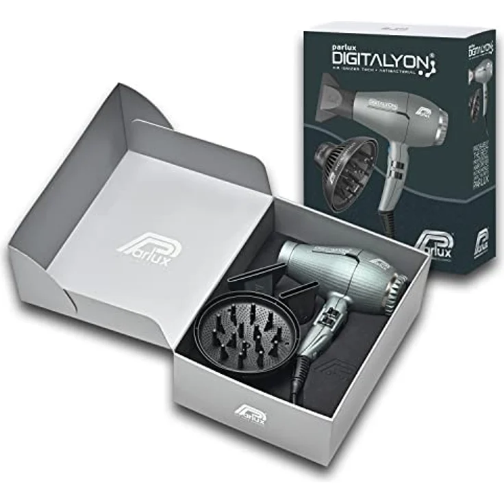 Parlux Digitalyon, professioneller Haartrockner mit Magic Sense Diffusor und schwarzen Ionen, sehr leicht und leistungsstark, Glitzergrau, hergestellt in Italien – Bild 3