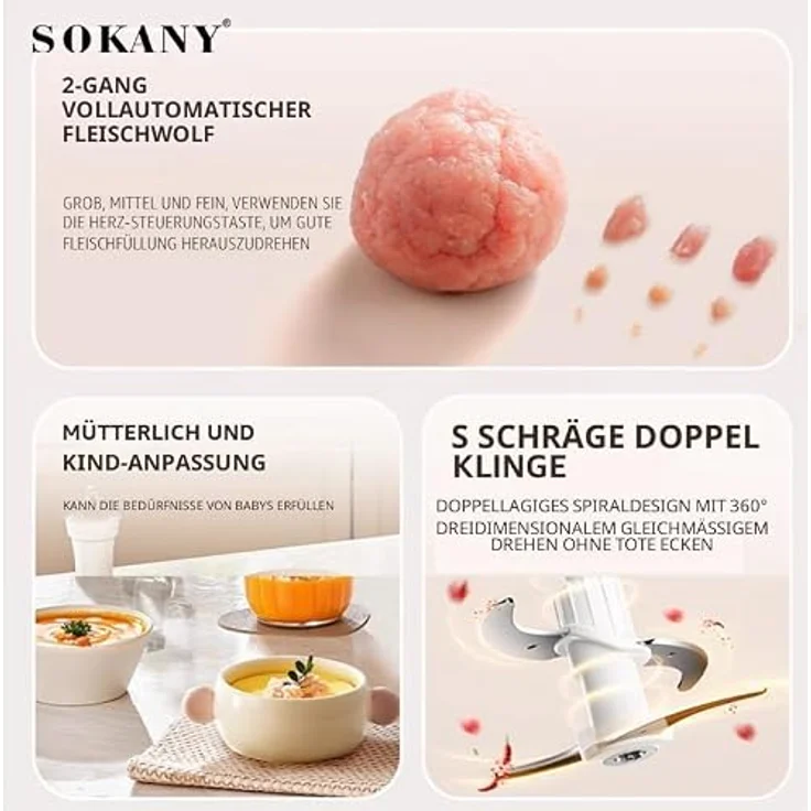 SOKANY 2000W Elektrischer Zerkleinerer, 10L Edelstahl Multizerkleinerer für Fleisch und Gemüse – Bild 3