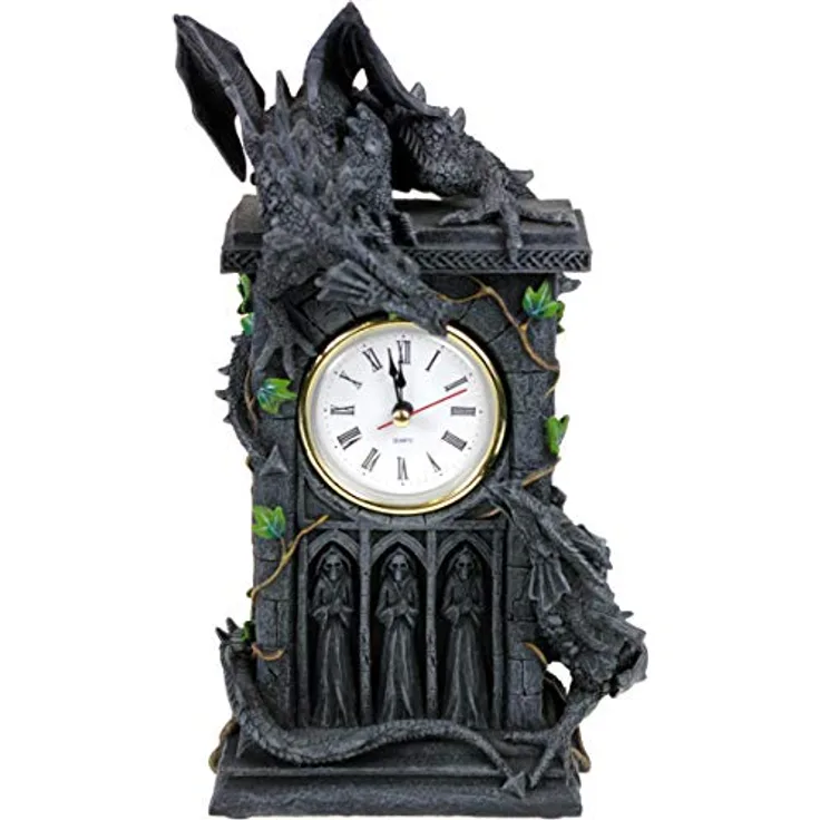Nemesis Now Duelling-Dragons Uhr, 26 cm, Polyresin, grau
