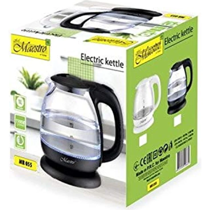 Maestro MR-055, elektrischer Glas-Wasserkocher 1 L mit 1100 W, Innenbeleuchtung, Weiß – Bild 2