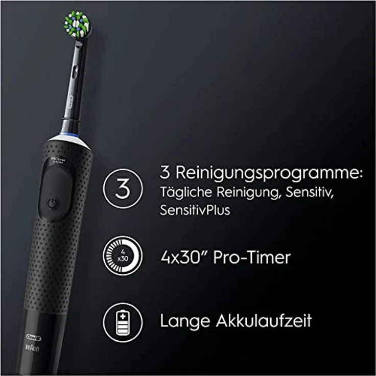 Oral-B Vitality Pro Elektrische Zahnbürste/Electric Toothbrush, Doppelpack mit 2 Aufsteckbürsten, 3 Putzmodi für Zahnpflege, Geschenk Mann/Frau, Designed by Braun, schwarz/lila – Bild 4
