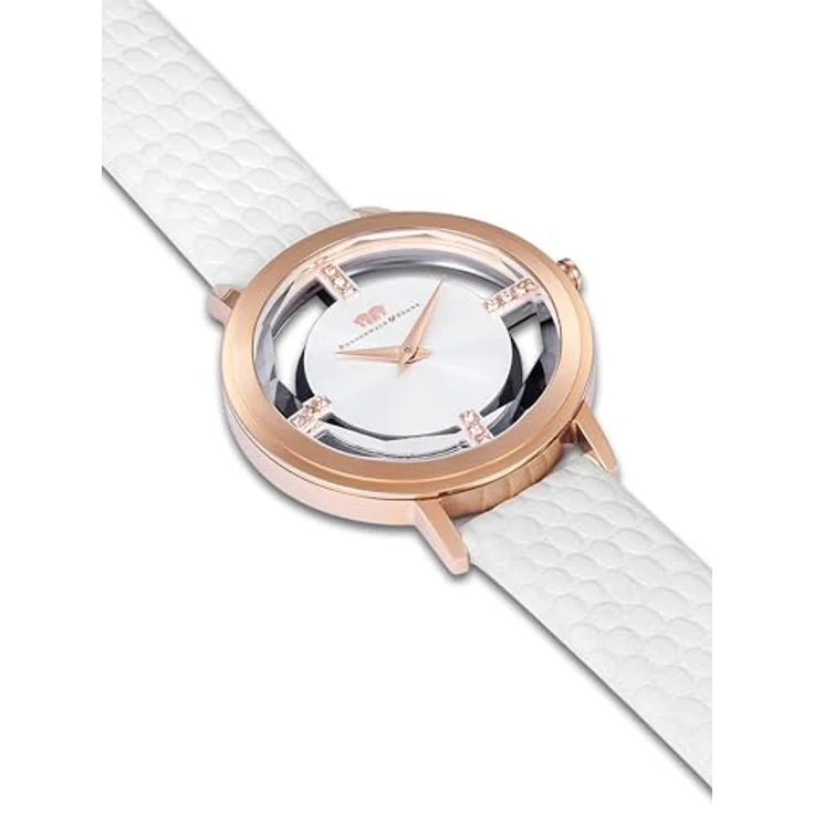 Rhodenwald & Söhne Damen Uhr 10010424, analoges Japan Quarzwerk mit rosévergoldetem Edelstahl-Gehäuse, weißem Echtlederarmband und spritzwassergeschützt – Bild 4